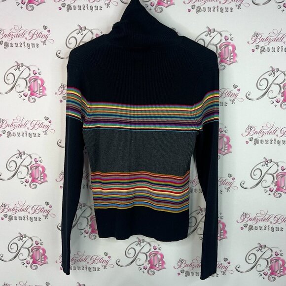 Pierre Cardin sweater stripes Navy Multicolor Striped Turtleneck Sweater - Picture 1 of 7